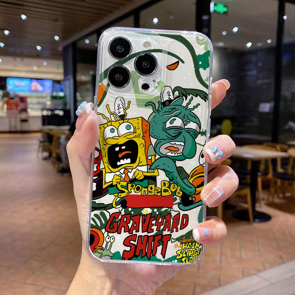 Süße SpongeBob S-Quadratpants Handyhülle für iPhone 17 Air 16 15 14 Plus 13 12 11 Pro Max X Xs XR 8 e Weiche TPU Transparente Hülle