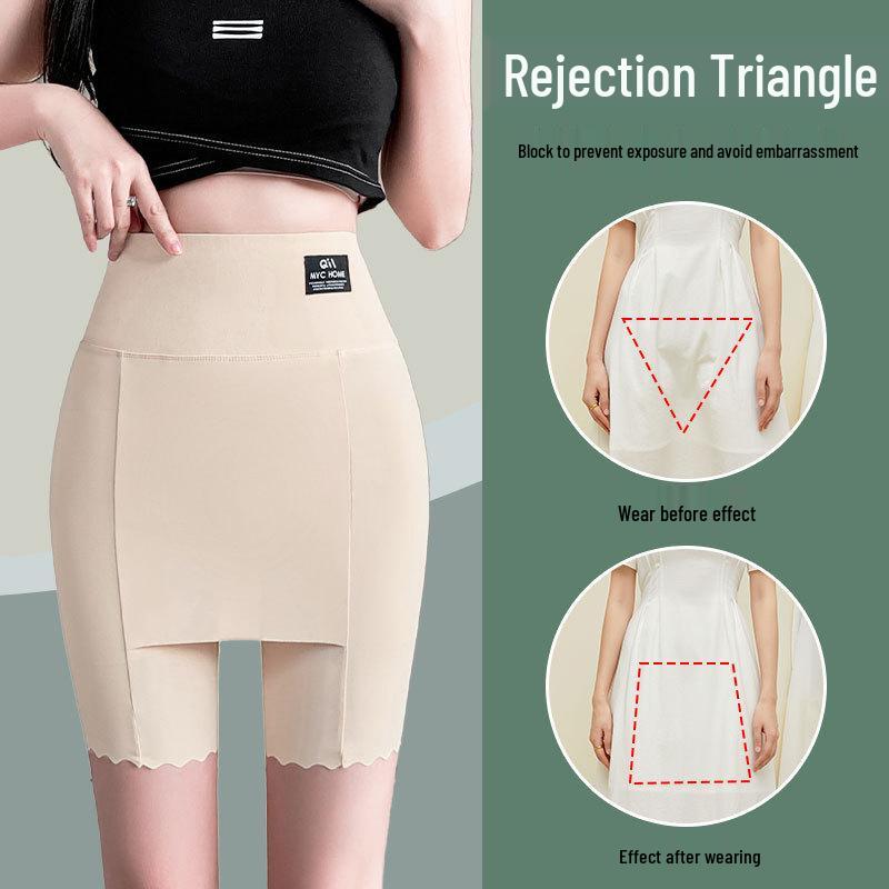 Nylon Ice Silk Women's Safety Pants: Seamless, Breathable Summer Base Layer with Crotch Gusset - Anti-Exposure, Tight-Fitting, Five-Point Cover-up.