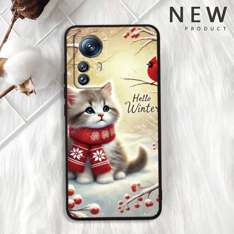 Cute cartoon cat illustration For Xiaomi Mi 15 14 13 13T 12 12T 12S 11 11i 11T Pro Ultra Lite 5G Black Soft Phone Case