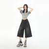 Women's American Retro High Waist Seven-Point Denim Shorts - Spring/Summer 2026, Slimming Wide-Leg Mid-Length Design.