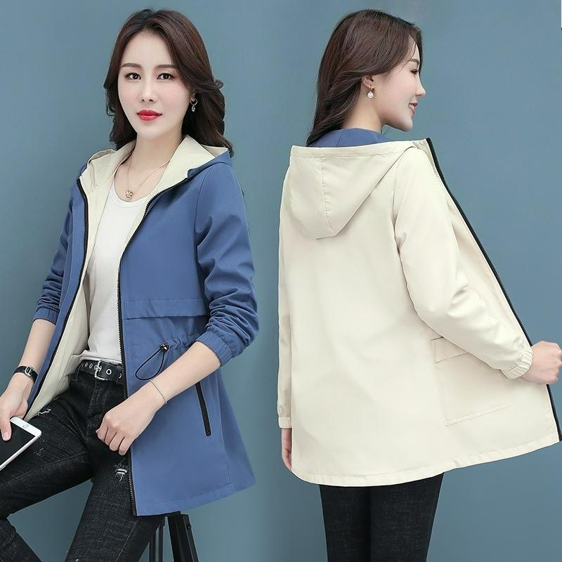 Jacket Women's Spring, Autumn and Autumn Double-sided Wear Waist Slimming Mid-length Windbreaker All-match Women's Tops Trend