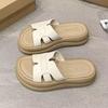 Thick-soled cool slippers for women's summer outer wear 2025 new models with skirts, high-end seaside beach one-word drag, Internet celebrity sandals