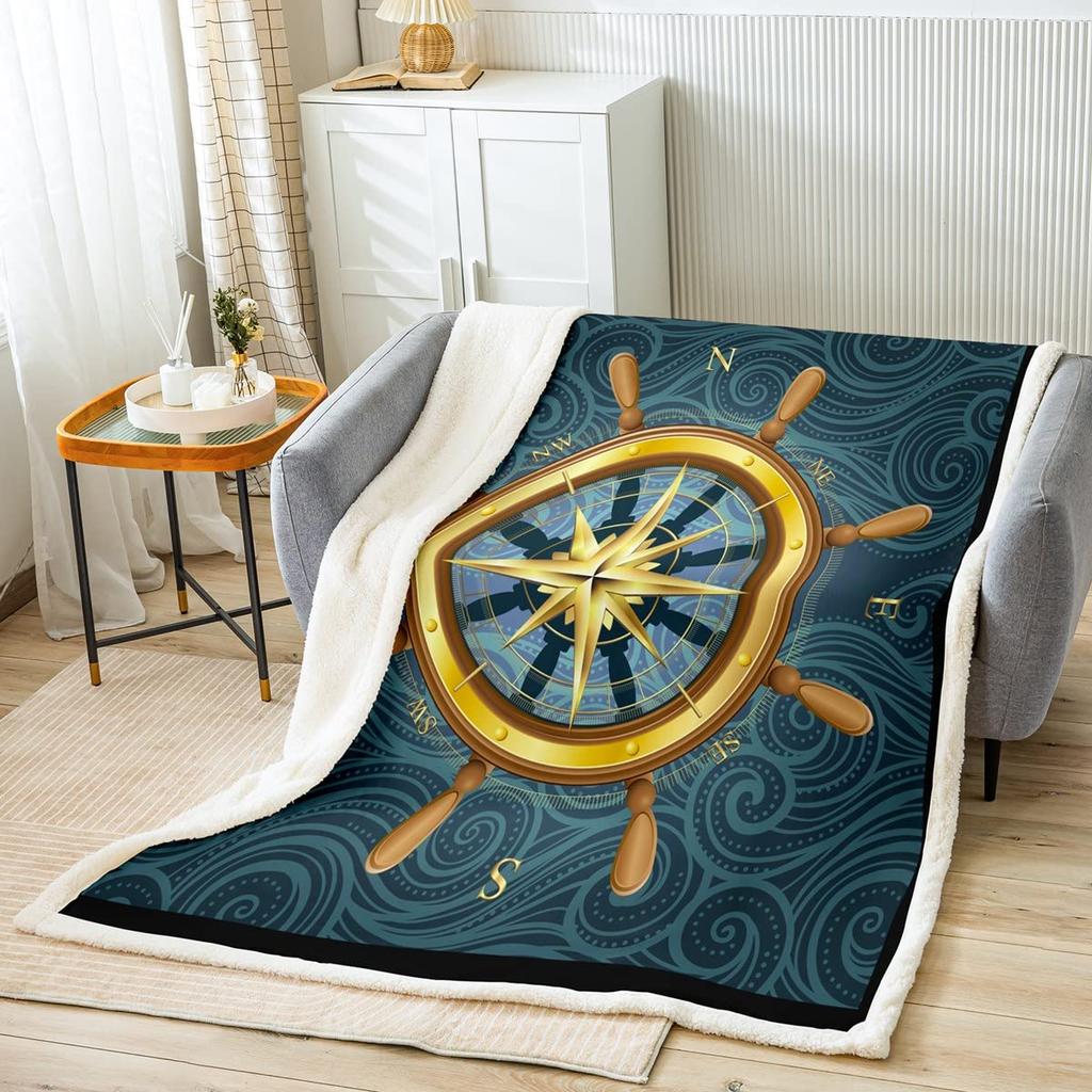Ship Rudder Print Blanket Soft Fleece Flannel Lightweight Nautical Blanket Cozy Warm Plush Throw Blanket Sofa Couch Chair Decor