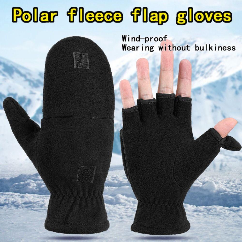 Keep Warm Winter Gloves Windproof Half Finger Flip Gloves Fingerless Convertible Mittens  Women