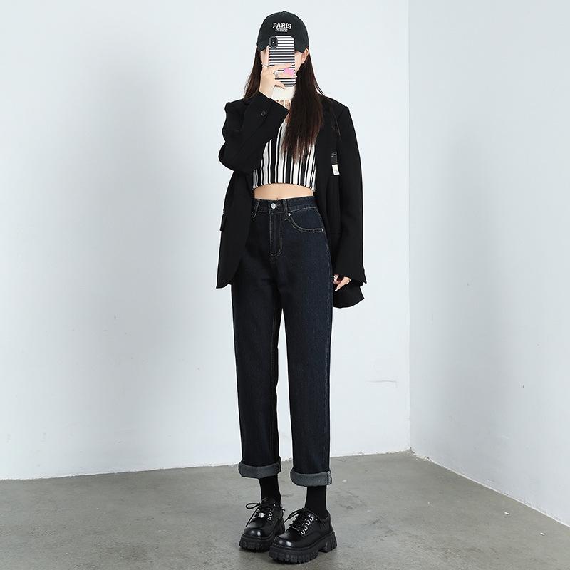 

Джинсы с высокой талией и широкими штанинами для женщин: Универсальные, свободные, прямые, высокие и стройнящие брюки в пол на осень 2023 г. 31