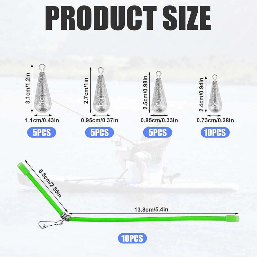 25 Pieces Pear Lead Fishing + 10 Pieces Anti Tangle for Outdoor Fishing