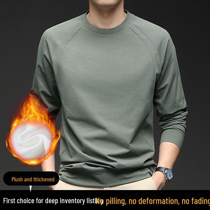 2025 Men's Winter Fleece-Lined Hoodie: Fashionable Casual Round Neck T-Shirt, Warm Base Layer