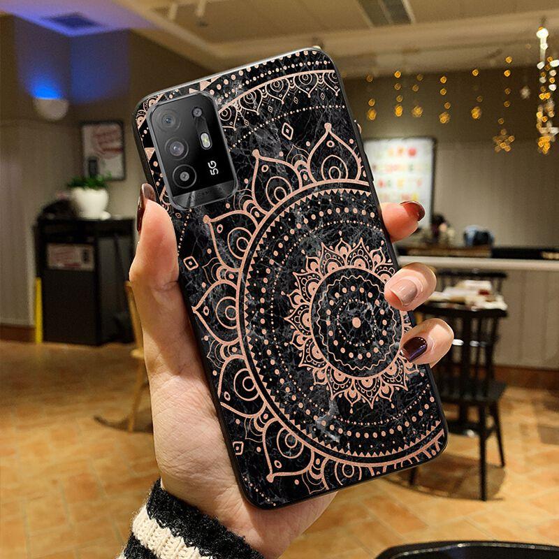Blau gold Mandala Blume Traumfänger Hülle Handyhülle Für OPPO A74 A94 A3S A5S A9 A12 A15S A52 A53S A72 A73 2020 A91 5G Hüllen