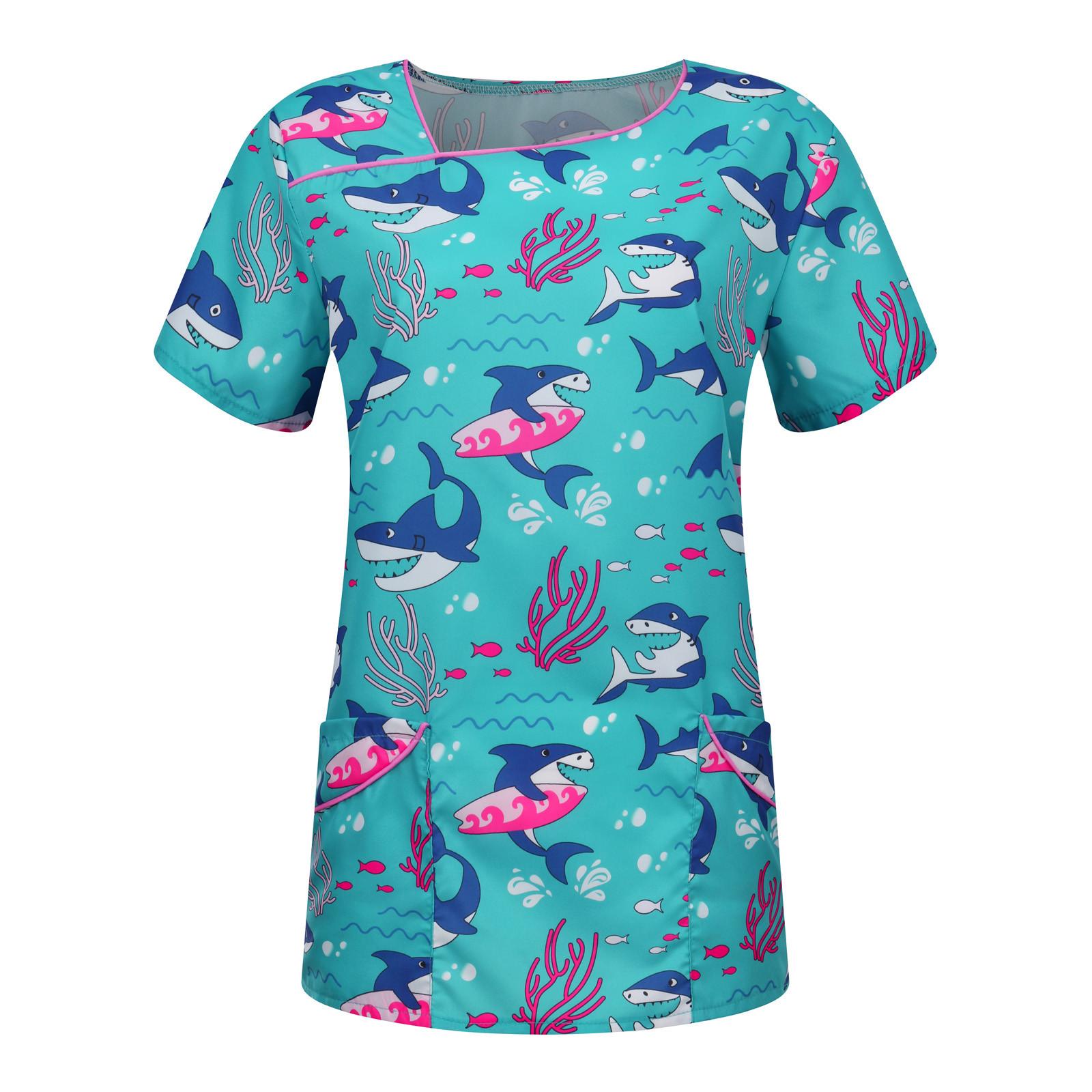 

Женская модная футболка с v-образным вырезом и карманами и короткими рукавами, одежда для медсестер L синий