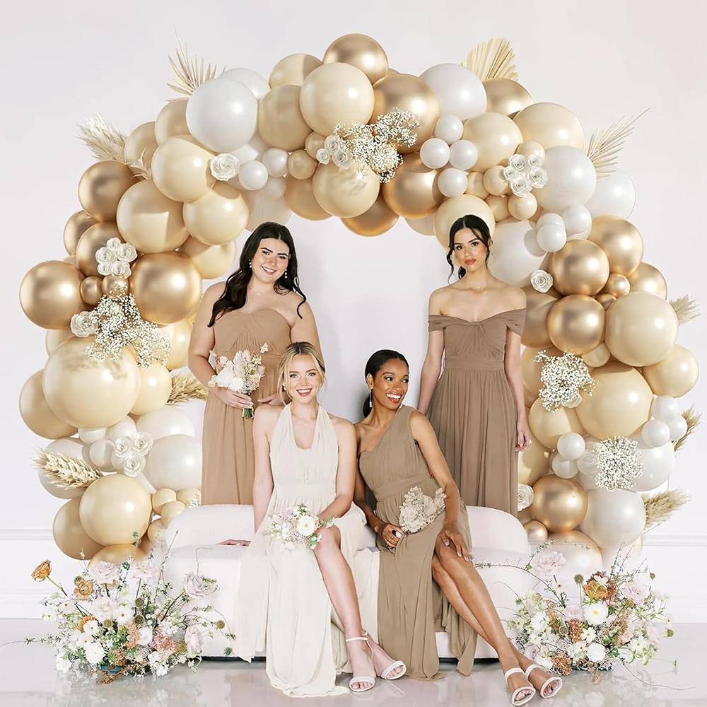 Nude White Balloons Kit Arch Gold Balloon Garland  Wedding Anniversary Bridal Shower Baby Shower Gender Reveal Decoration Globos