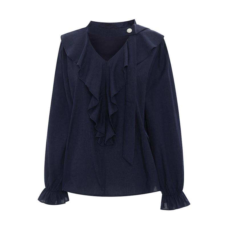 TVIEW Neckline Tie Ruffle Blouse_V6C-Cbl015