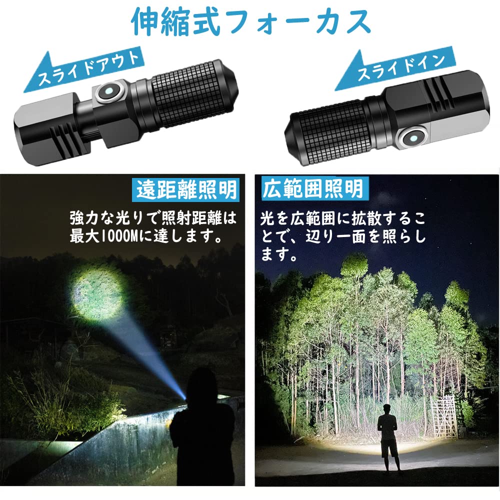 LED Mini 1000 3 Modes of 16340 Zoom IPX4 Ideal for Outdoor Disaster Night Emergency Power and Evacuations High-Brightness Flashlight, Flashlight,