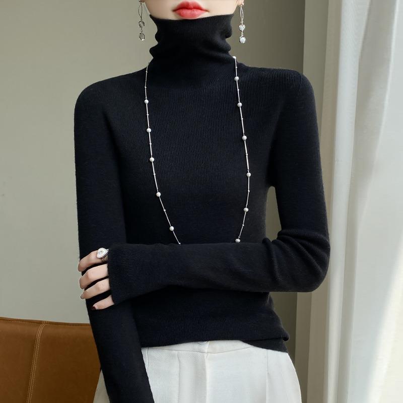 

Осенне-зимний женский свитер со сложенным воротником, женский однотонный свитер с утолщенным низом, большой размер, эластичный внутренний женский трикотаж XXL чёрный