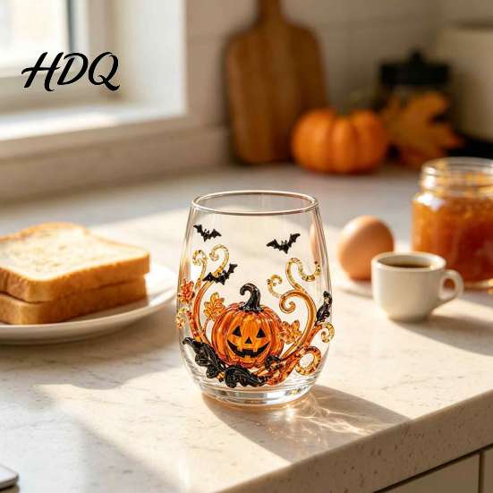 Gotische Bar-Accessoires Halloween Glasbecher Geprägte Kürbis Geist Katze Fledermaus Trinkglas Vintage-Thema Gruselige Stiellose Getränkebecher