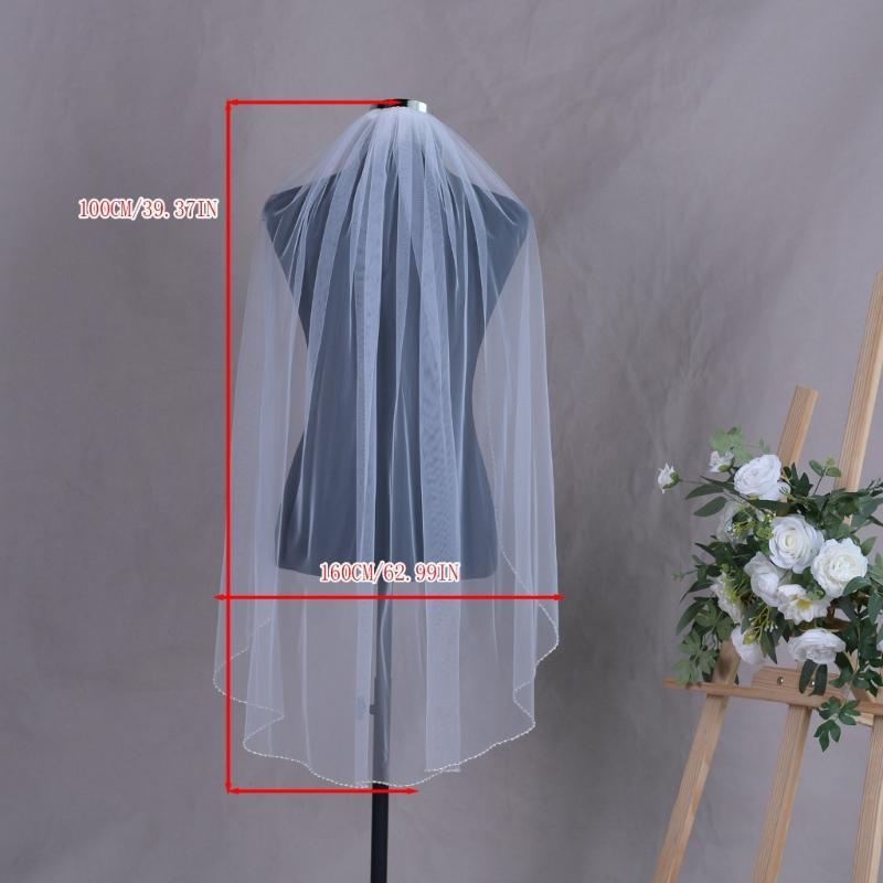 Delicate Sheer Bridal Veils with Hand Sewn Pearls Edging Easy to Wear Hair Comb Design For Wedding Ceremony Dressingup