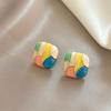 Oil Contrast Color Zinc Zinc Alloy Women Square Earrings Korean Style Earrings Girl Stud Earrings Ear Studs