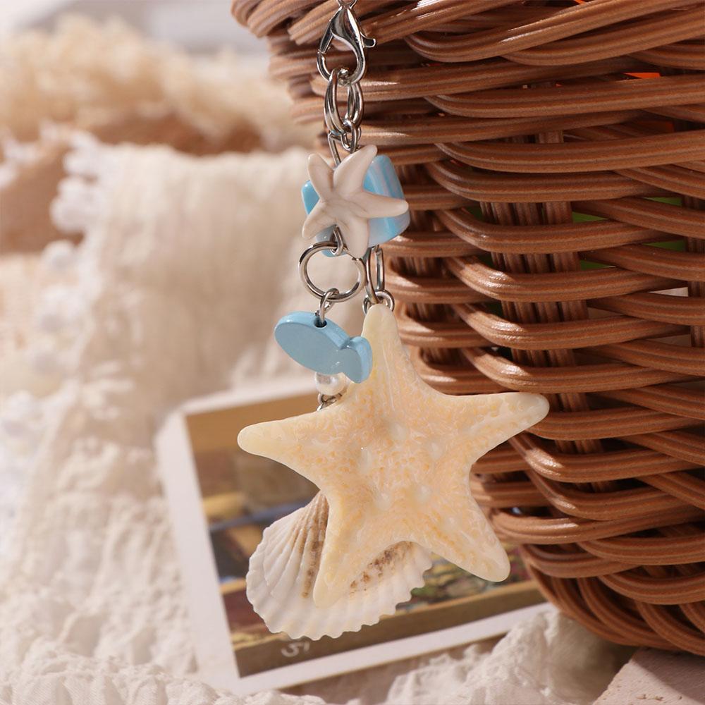 Ocean Sea Series Starfish Shell Keychain Ornaments Fish Pendant Beach Style Keychain Key Decor