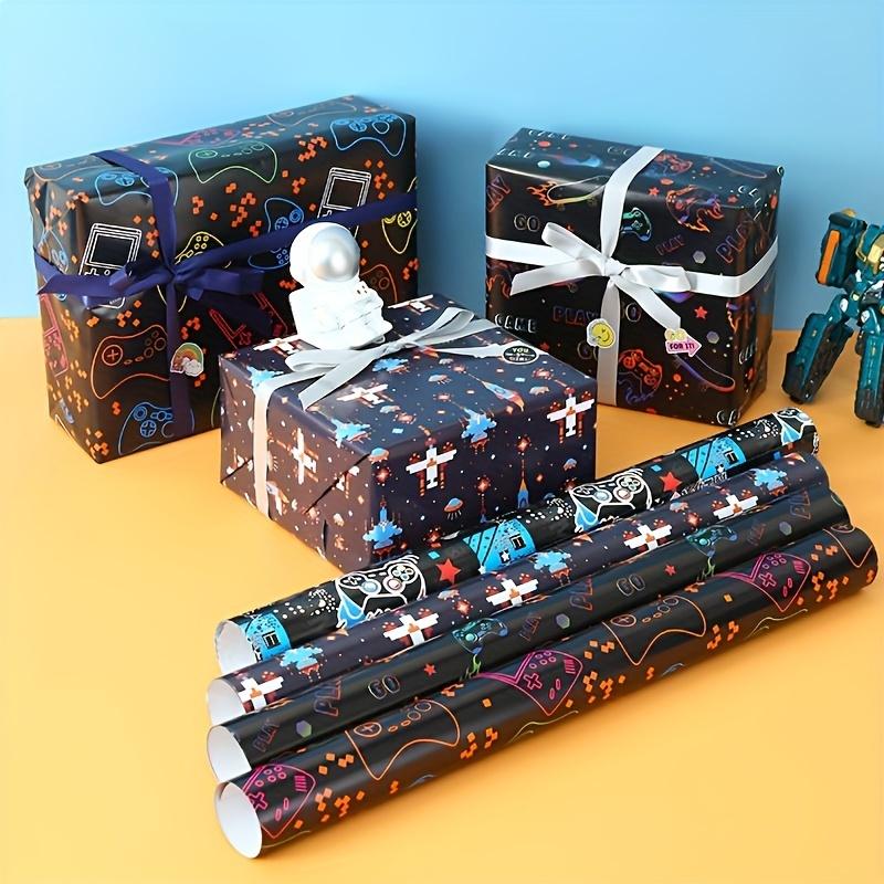 1Set Game - Patterned Kraft Wrapping Kit - Includes Stickers, Ribbons, for Holidays, Gifts & DIY Crafts