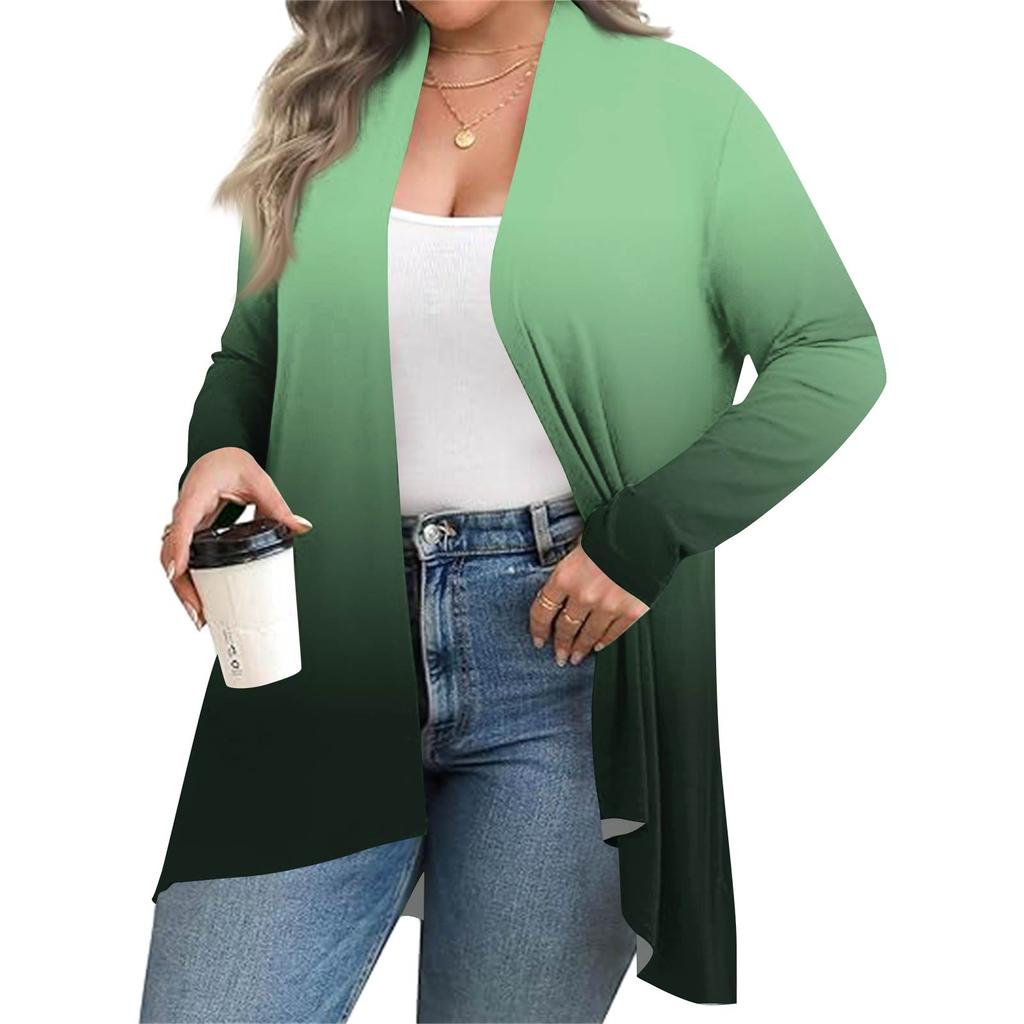 Women's Fall And Winter Fashion Casual Print Long Sleeve Mid-Length Cardigan Jacket