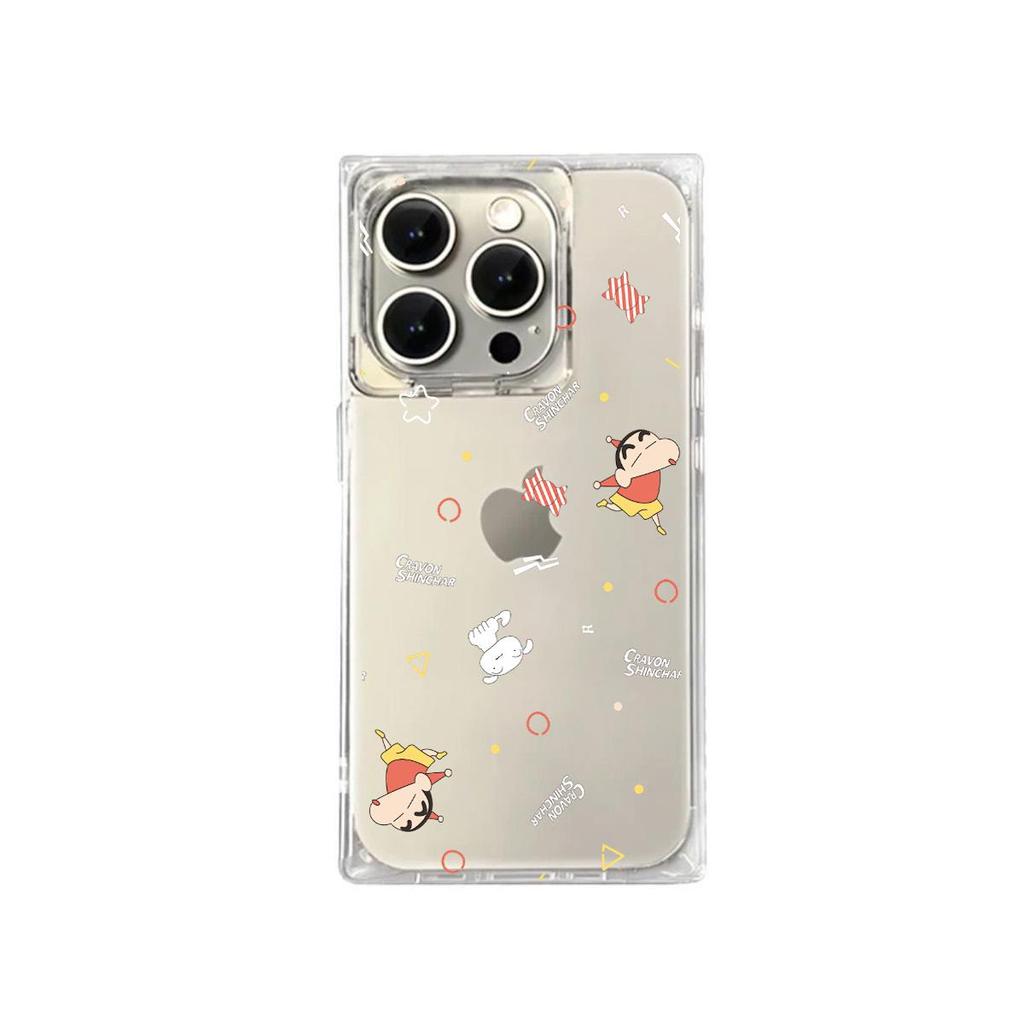 Clear Square Back Tube Case Protection For iPhone 13 14 Pro Max 12 15 Plus 11 16 ProMax Anti-Oxygen,Goofy Crayon Shinchan Pattern Casing