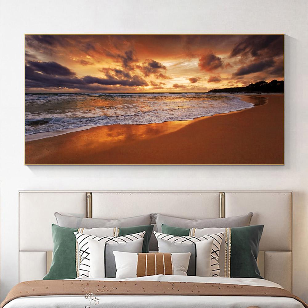 Modern Sea Wave Beach Sunset Landscape Canvas Painting Nature Seascape Posters and Prints Wall Art Pictures Home Decor