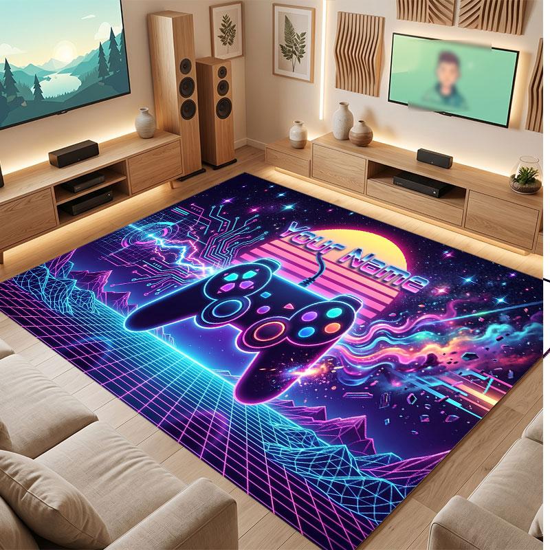 Neon Colorful Theme Crystal Velvet Floor Rug Personalized Custom Name Text Warm Carpet Home Decoration
