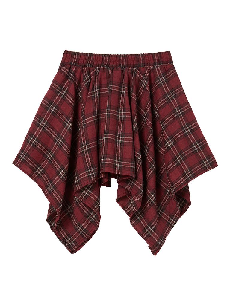 The Green Lab Check Asymmetrical Skirt [Red]