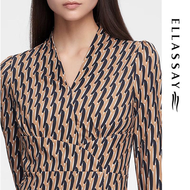 ELLASSAY Women's Floral Geometric Retro Slit Midi Dress