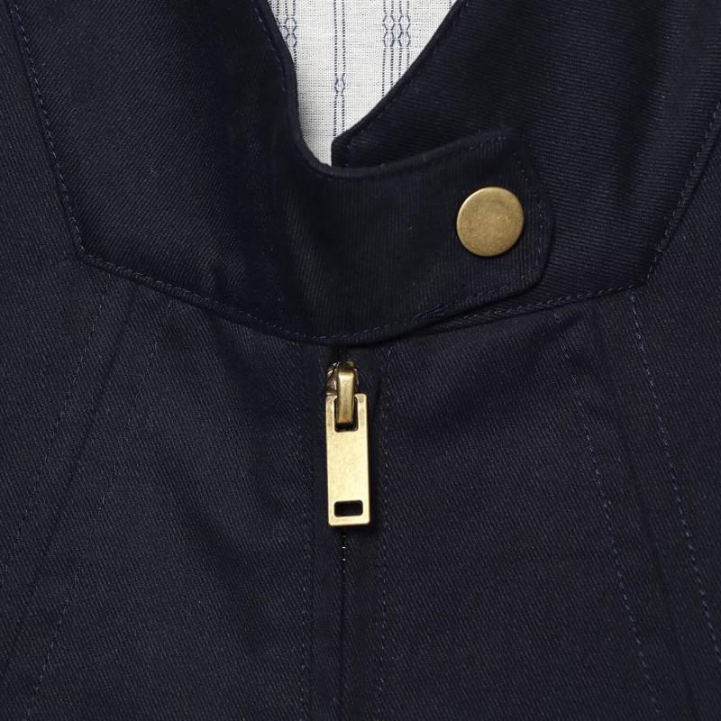 2026 Striped Contrast Cuff Gold Button Work Jacket Stand Collar Zip Up Casual Coat Women