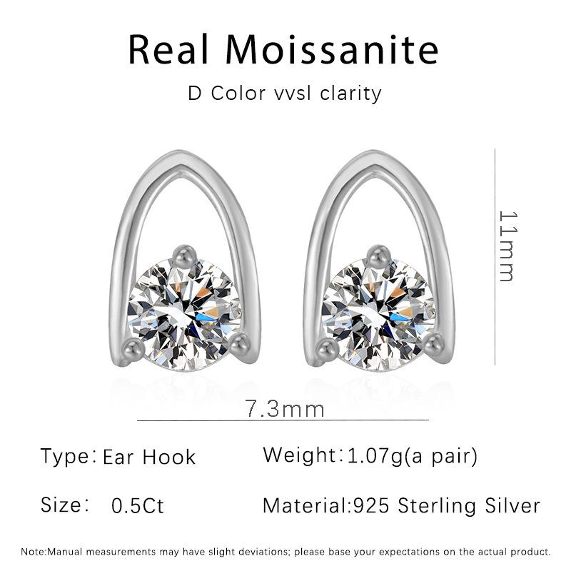 S925 Sterling Silver Moissanite Pea Stud Earrings | European & American Style Diamond Earrings 5mm Cubic Zirconia (Pair)