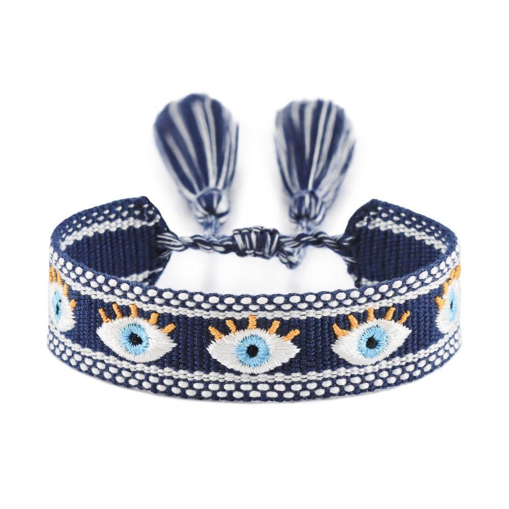Adjustable Rope Woven Charm Bracelets Stackable Wrap Blue Eyes Bracelet  Jewelry Gift