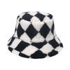Spot 2025 autumn and winter Europe and America new warm geometric rhombus lattice bucket hat lamb wool pot hat foreign trade