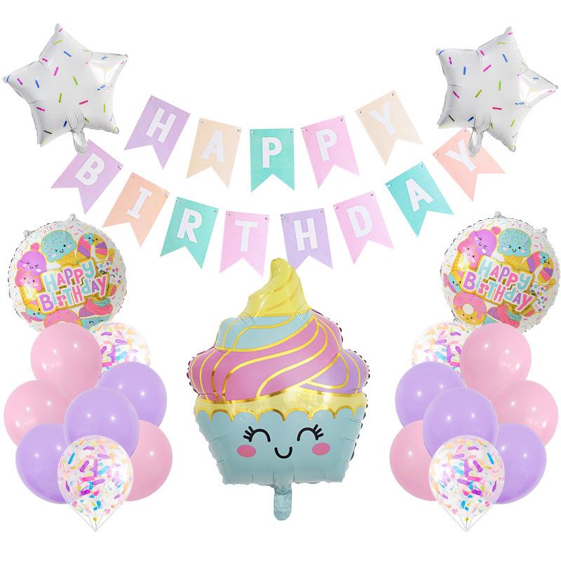 Ice Cream Aluminum Film Balloon Flag Set Cake Children's Birthday Arrangement Party Decoration Supplies