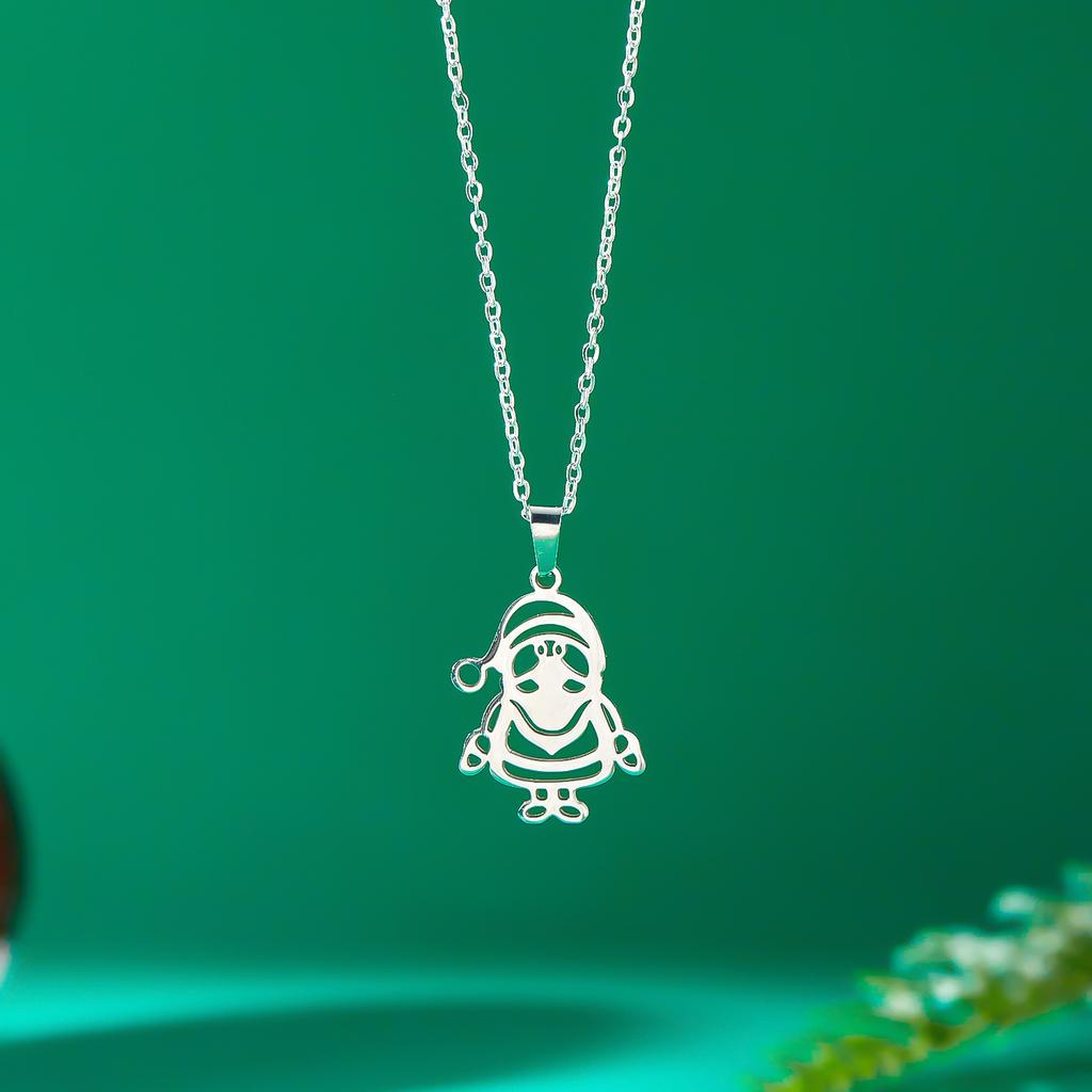 Stainless Steel Simple Christmas Necklace for Women Santa Claus Snowflake Xmas Tree Elk Pendant Clavicle Choker Party Jewelry