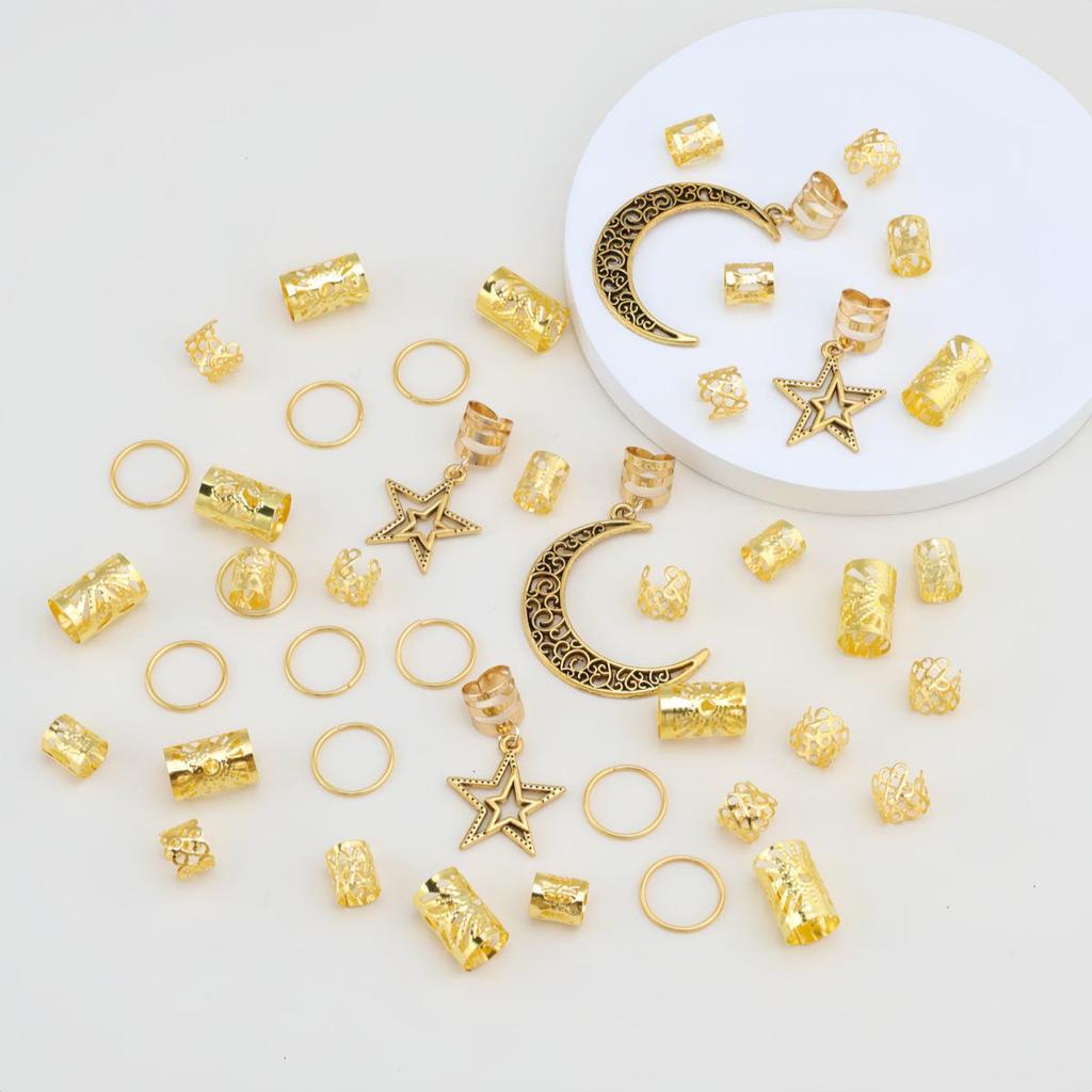 45pcs Star Braid Metal Pendant Hair Rings