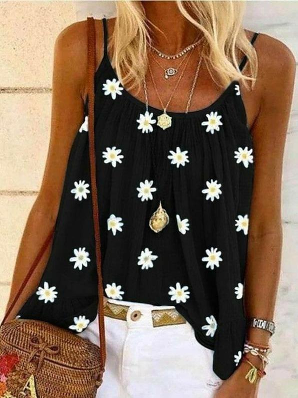 

Women s Strap Daisy Pattern Micro Fabric Blouse