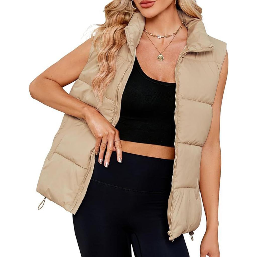 Women's Fashion Standing Collar Sleeveless Cotton Jacket Zipper Thickened Vest Jacket