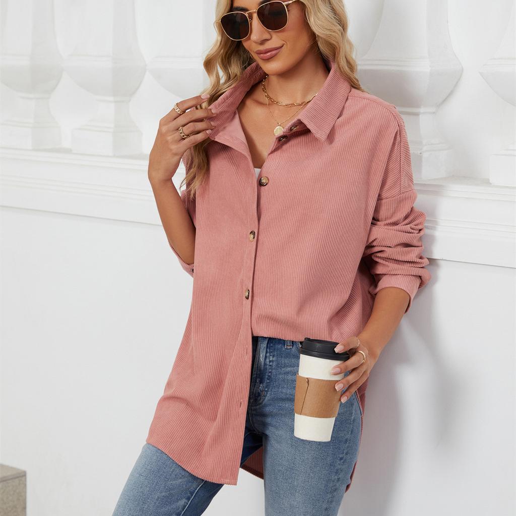 HNXC Dámské Vintage ležérní jednobarevný potisk Podzim Zima Dlouhý rukáv POLO bundy a kabáty