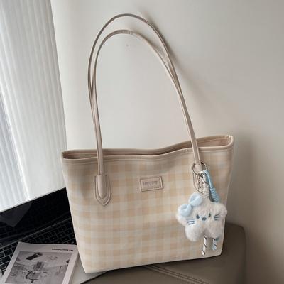 Premium Commuter Bag Women's 2025 Foreign-style Versatile Shoulder Bag Fashionable and Cute Plaid Large-capacity Tote Bag