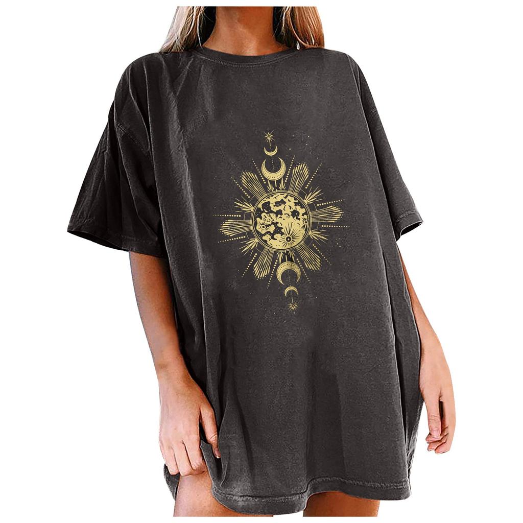 Women's Vintage Drop Sleeves Printed Pattern Casual Short Sleeve Tops Blouse