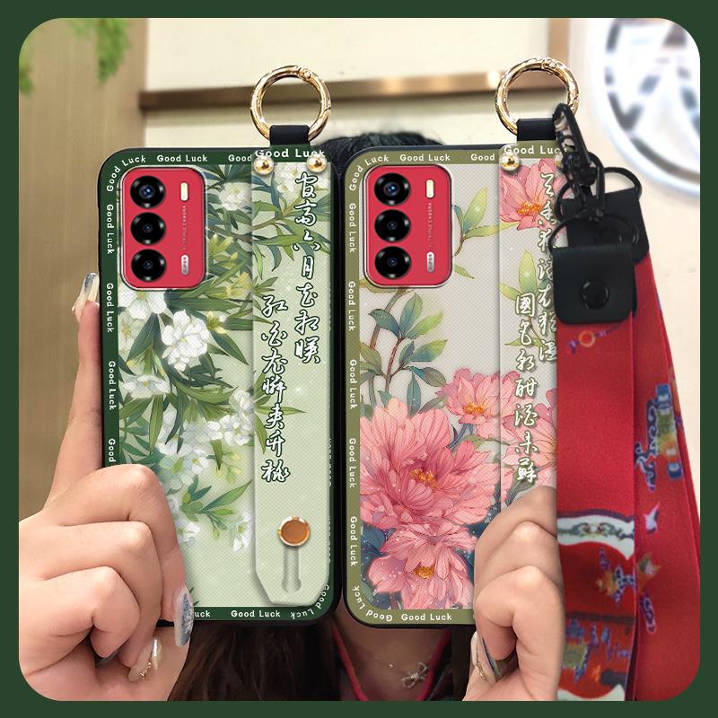 Elderly lady Durable Phone Case For ZTE Blade V40 Vita/A72 Wrist Strap Wristband For Mom Silicone Fashion Dirt-resistant