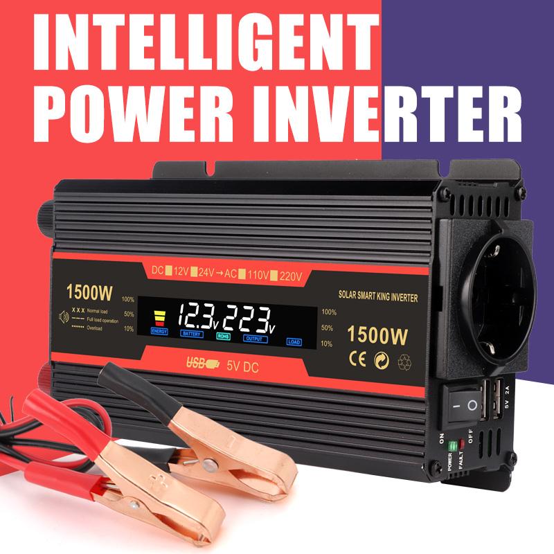 High-quality on-board inverter universal 12v 24v to 220v 1500w multi-functional car power converter charger European socket
