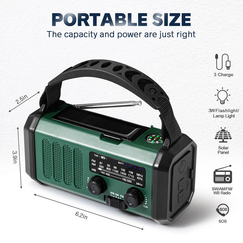 Woopker 10000mAh FM Emergency Radio Solar Hand Crank Generator FM  Radio SOS Alarm Power Bank for Car Outdoors Repair lighting