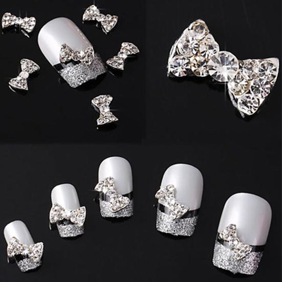 10 Pcs 3D Clear Alloy Rhinestone Bow Tie Nail Art Slices Studs DIY Decorations