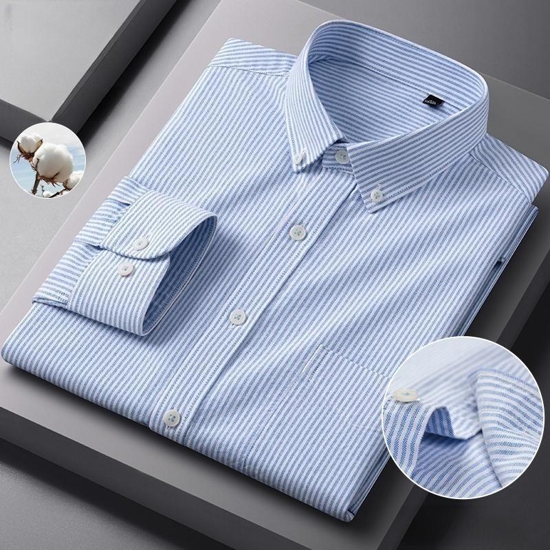 100%Cotton Men's Oxford Shirt Long Sleeved For Male Comfort Breathable Classic Regular Fit Casual Social Shirts Men Clothing