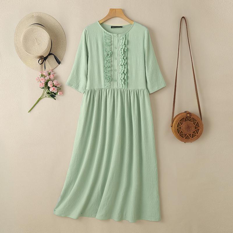 

ZANZEA Женское повседневное летнее платье с круглым вырезом, однотонное, с коротким рукавом 4XL зелёный