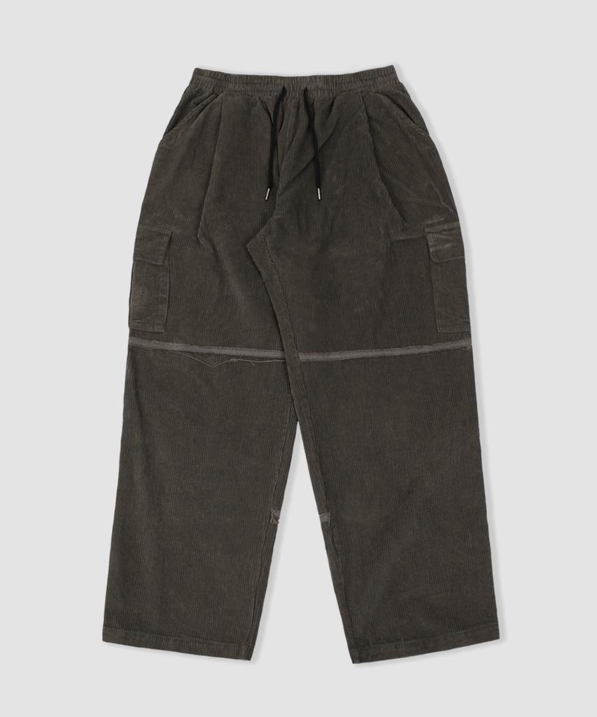 CAMEL WORK Wide Corduroy Cut Cargo Pants (Green)