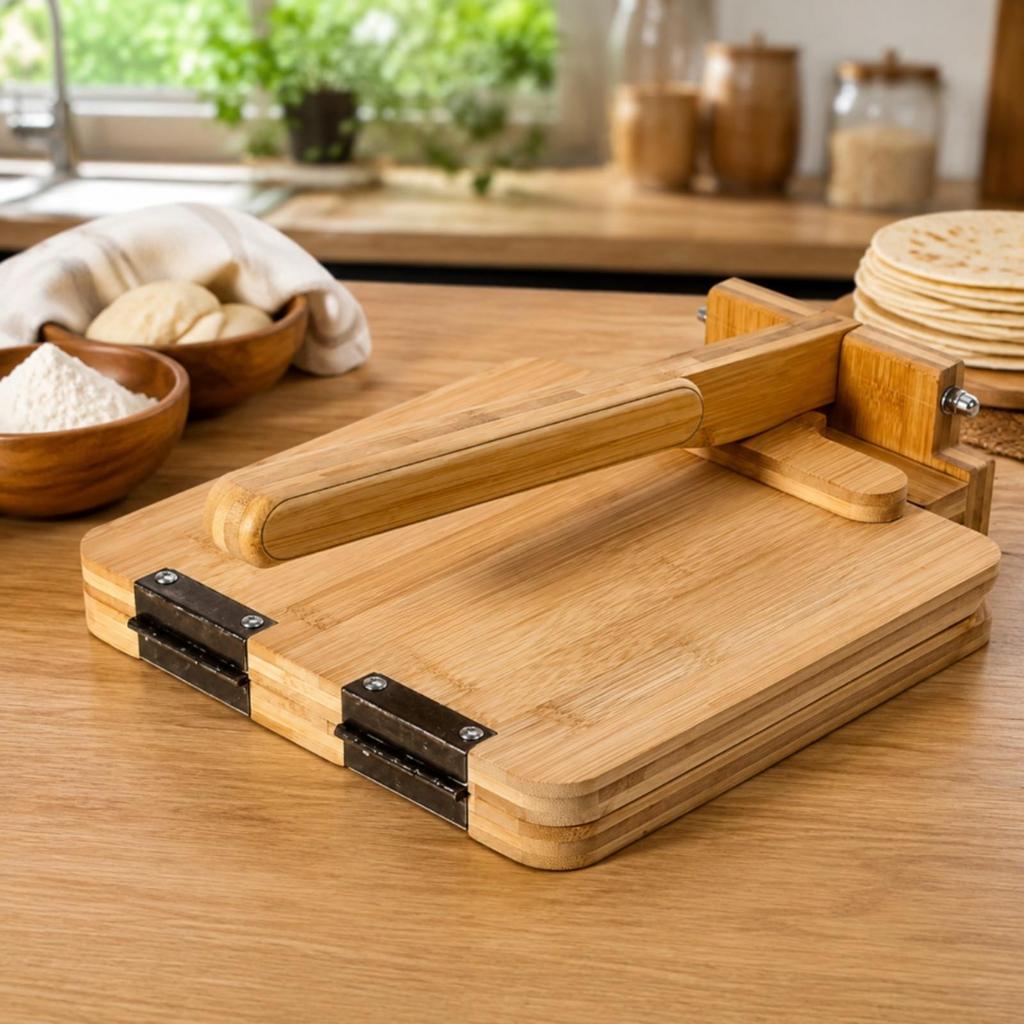 Pressa per Tortillas con Carta da Forno e Compatibile Senza Glutine in Legno