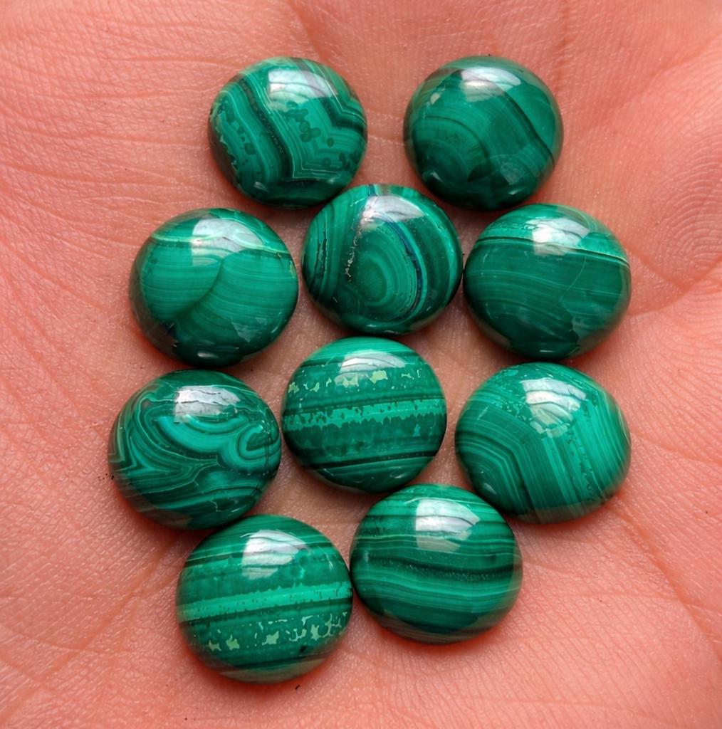 Natural Malachite Cabochons Round Flat Back Gemstones, Green Banded Malachite Loose Stone for Jewelry Making