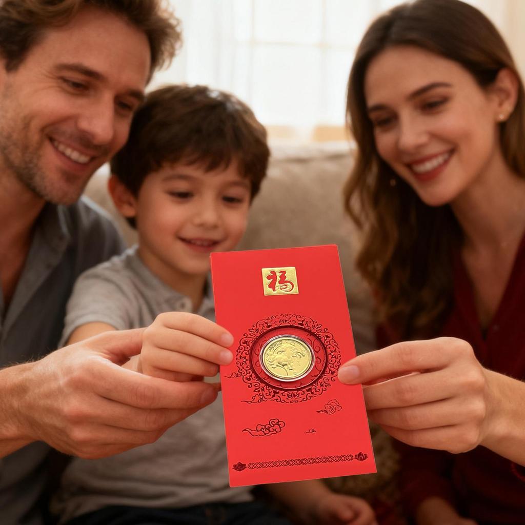 Rote Chinesische Umschläge 2026 Pferd Andenken-Päckchen Sammlermünze für Neujahr Jungen Mädchen Erwachsene Ältere Familie Freunde Winter